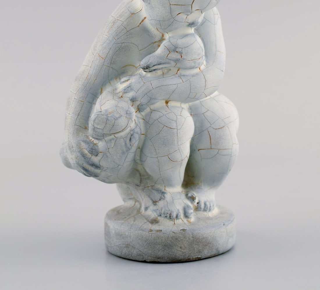 Kähler, Denmark. Figure in glazed stoneware. Leda and the swan. Beautiful crackle glaze. 1930s - 5