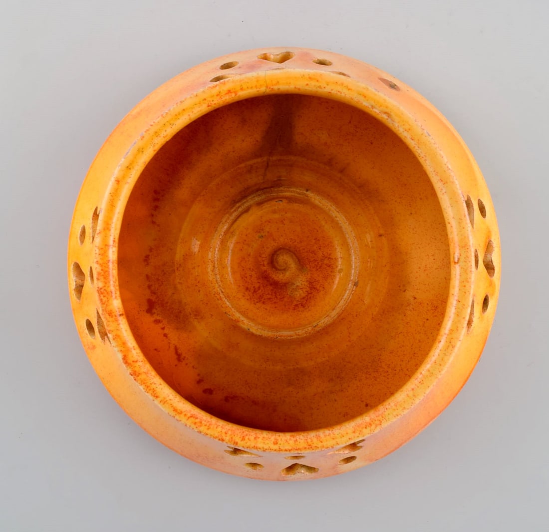 Kähler, Denmark. Candlestick with heater in glazed stoneware. Beautiful orange uranium glaze. - 7