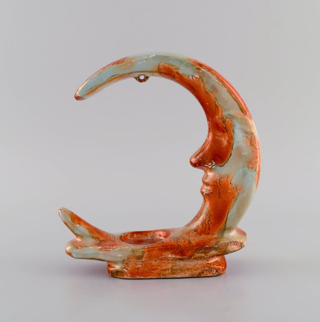 European studio ceramicist. Tealight candle holder shaped like the moon in glazed ceramics. - 2
