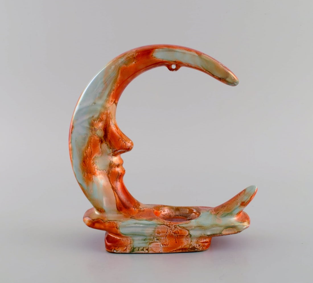 European studio ceramicist. Tealight candle holder shaped like the moon in glazed ceramics. - 3