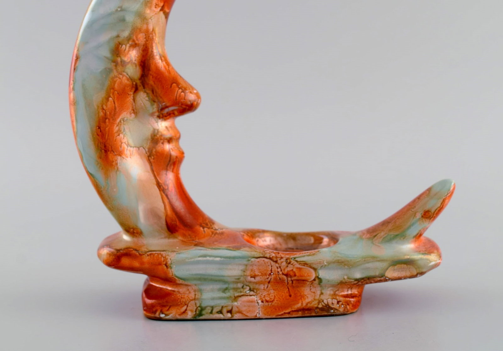 European studio ceramicist. Tealight candle holder shaped like the moon in glazed ceramics. - 5