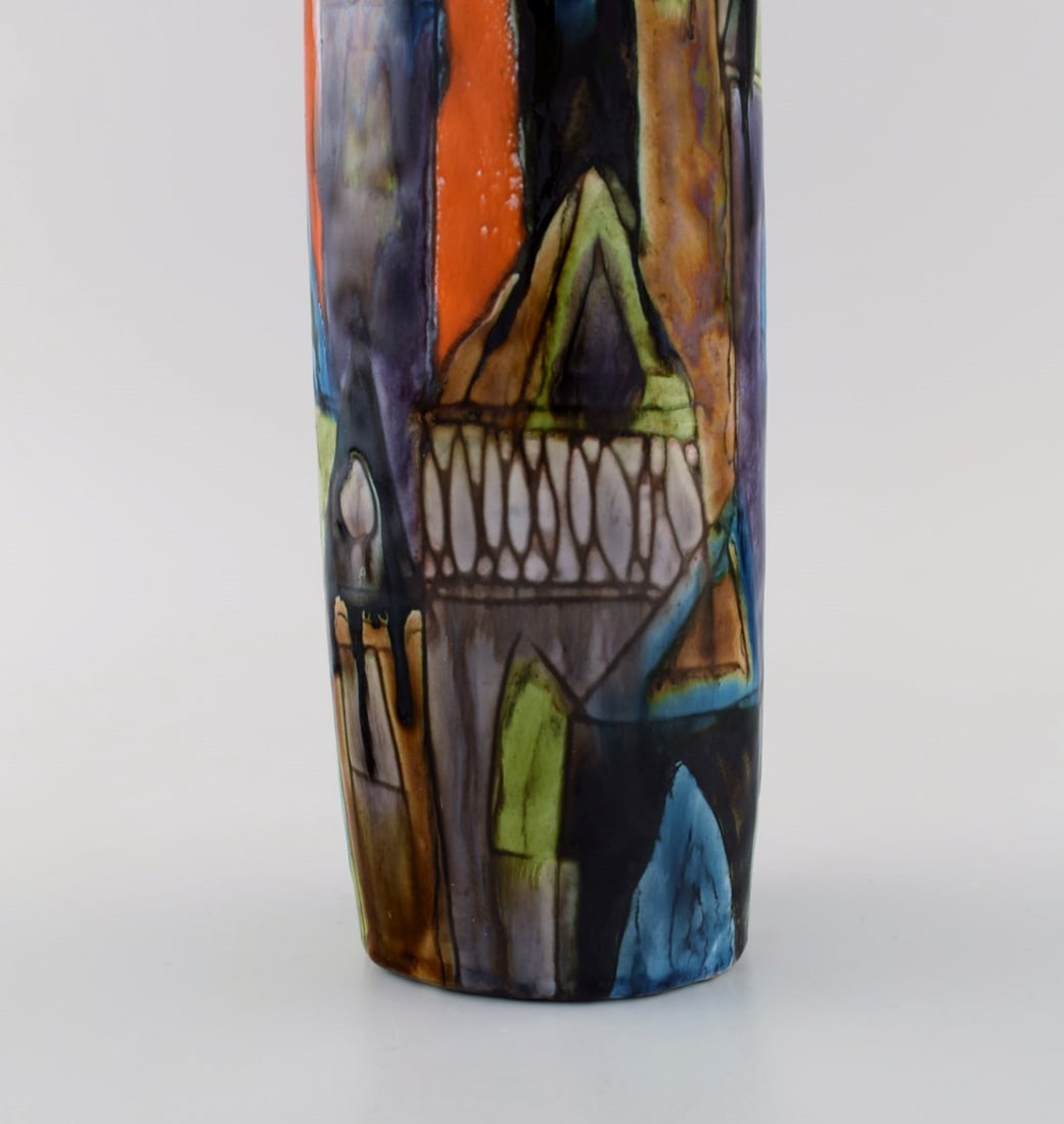 Elio Schiavon (1925-2004), Italy. Unique vase in glazed ceramics with hand-painted city motif. - 6
