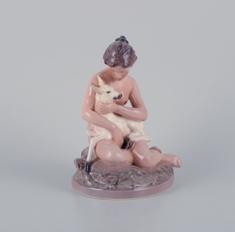 Dahl Jensen porcelain figurine, girl with fawn. - 3