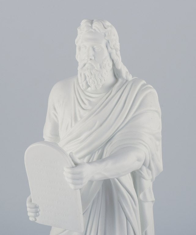 Bing & Grøndahl, large and impressive biscuit sculpture depicting Moses with the stone tablets. - 3