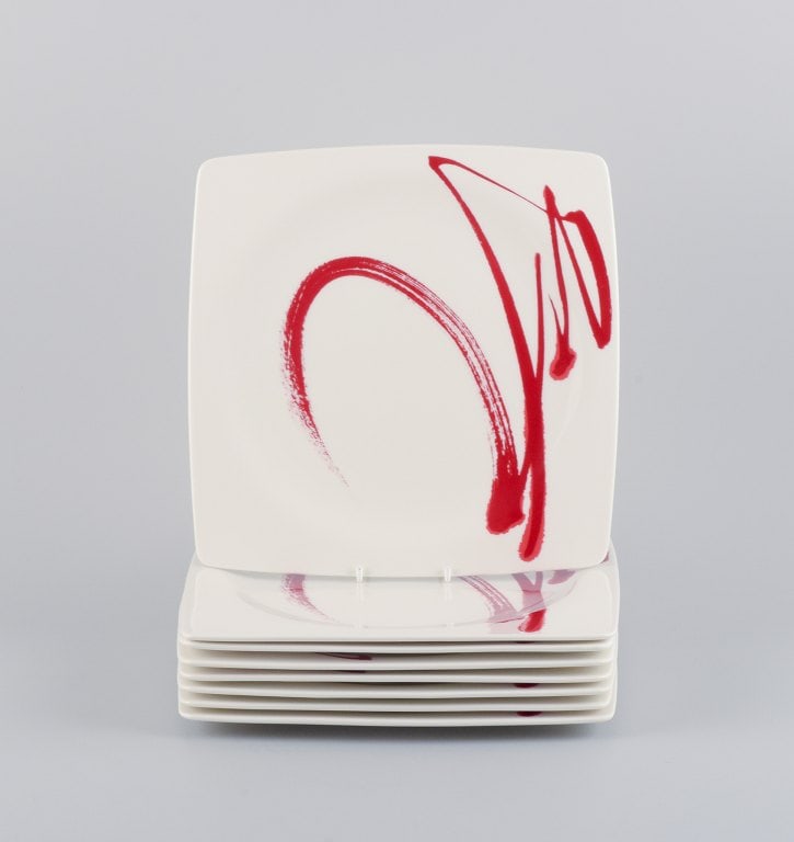 Paint It Red Collection - Red Vanilla, Royal Fine China, a set of eight dinner plates with modern - 2