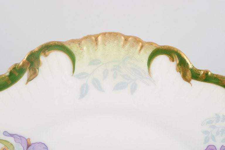P. Dauphin, Paris, a set of six Art Nouveau faience plates decorated with flowers and gold rim. - 5