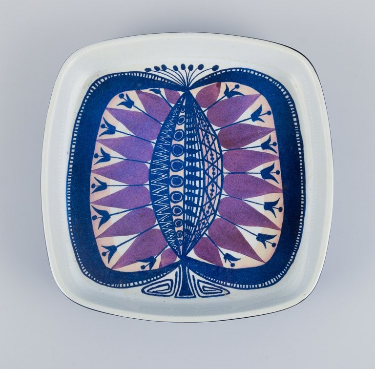Royal Copenhagen, faience bowl with peacock motif in modernist style. - 5