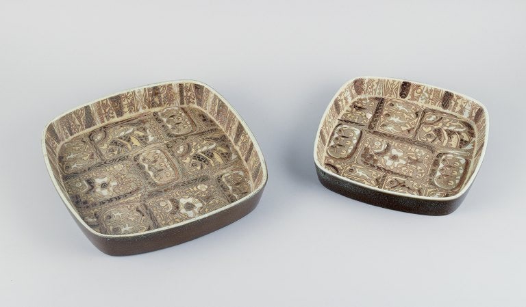 Nils Thorsson and Johanne Gerber for Aluminia, Royal Copenhagen. Two dishes decorated with fish, (1 of 8)