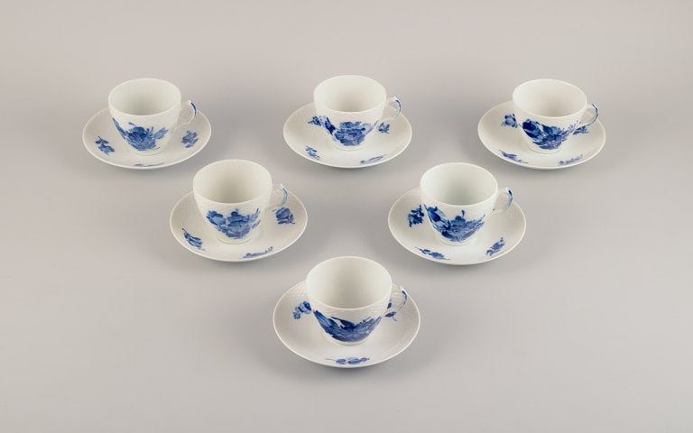 Royal Copenhagen, Blue Flower Braided, six coffee cups with saucers. - 2