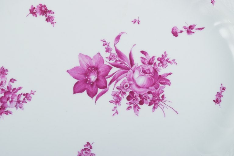 Royal Copenhagen, large oval serving dish hand painted with purple flowers and gold rim. - 3