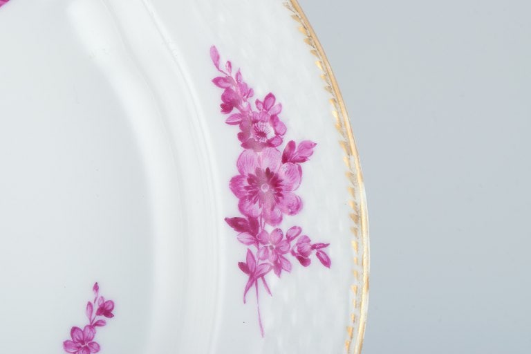 Royal Copenhagen, large oval serving dish hand painted with purple flowers and gold rim. - 5