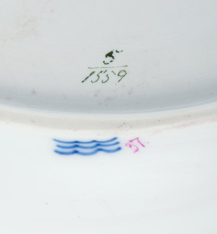 Royal Copenhagen, large oval serving dish hand painted with purple flowers and gold rim. - 7
