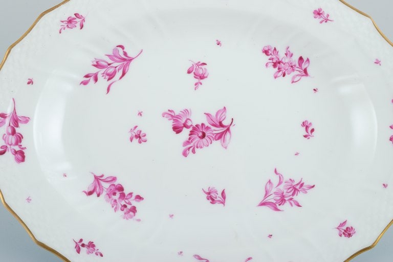 Royal Copenhagen, oval serving dish hand painted with purple flowers and gold rim. - 3