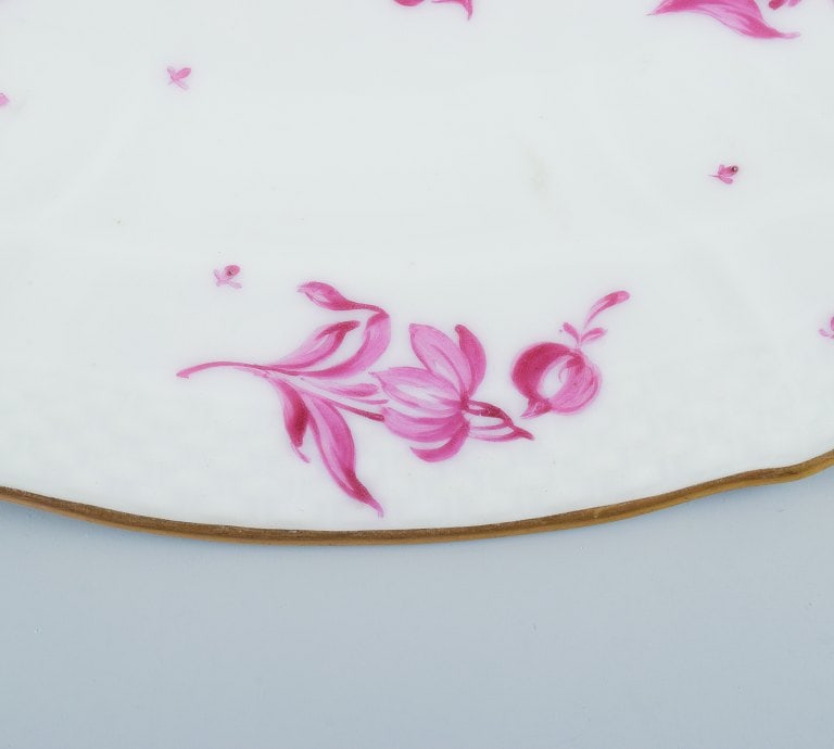 Royal Copenhagen, oval serving dish hand painted with purple flowers and gold rim. - 4