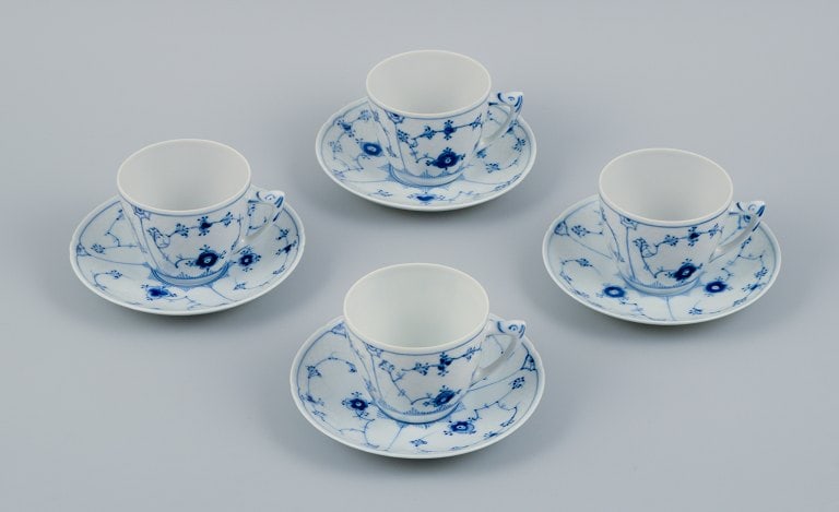 Bing & Grondahl, Denmark, Blue Fluted plain, four pairs of coffee cups. (1 of 8)