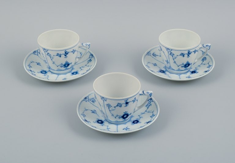 Bing & Grondahl, Denmark, Blue Fluted plain, three pairs of coffee cups. (1 of 7)