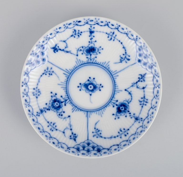 Royal Copenhagen, Blue Fluted half lace, three pairs of large teacups. Model 1/656 - 6