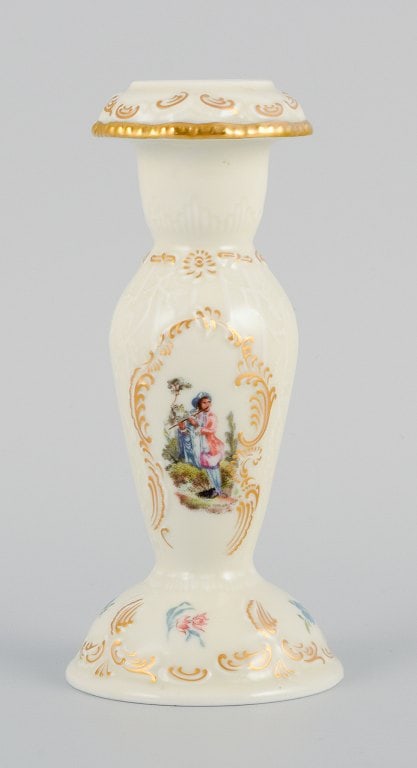 Rosenthal, Germany. "Sanssouci", two candlesticks and a small bowl decorated with flowers and gold - 7
