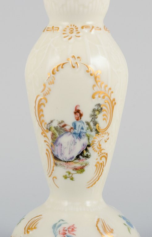 Rosenthal, Germany. "Sanssouci", two candlesticks and a small bowl decorated with flowers and gold - 9