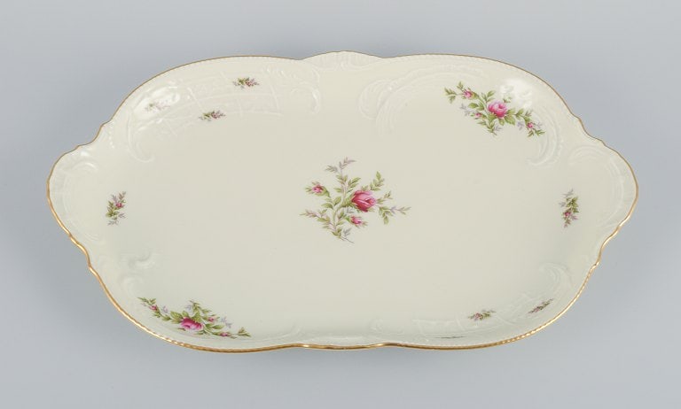 Rosenthal, Germany. "Sanssouci", large cream colored serving dish decorated with flowers and gold (1 of 7)