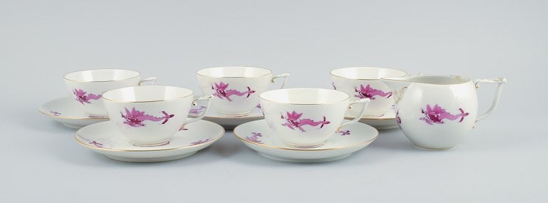 Meissen, Rich Court Dragon, a five-person purple tea service with gold decoration. Consisting of - 3