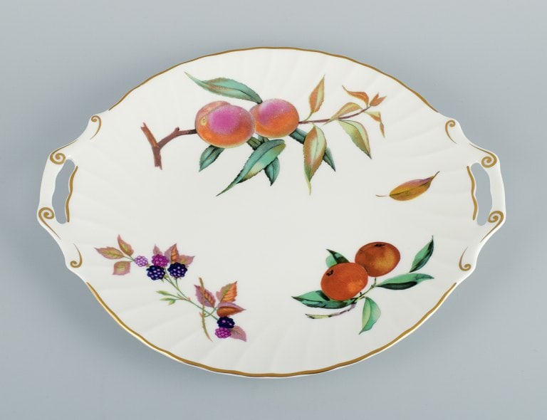 Royal Worcester Fine Porcelain, handled cake plate with motifs of apples and berries. (1 of 7)