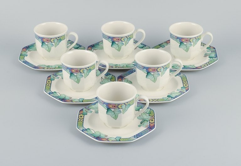 Villeroy & Boch, Germany, a six-person "Pasadena" porcelain coffee service.: Villeroy & Boch, Germany, a six-person "Pasadena" porcelain coffee service. Late 1900s. In perfect condition. Marked. Dimensions: Cup: D 7.5 x H 7.0 cm. Saucer: D 16.0 cm. Reserve: $308.00 Shipping: