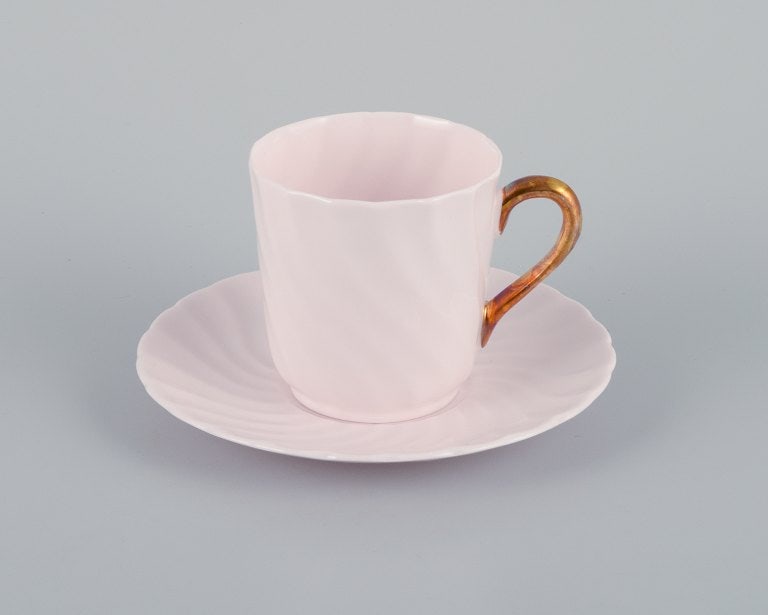 Tuscan, England, five-person coffee service in pink porcelain with gold decoration. - 4