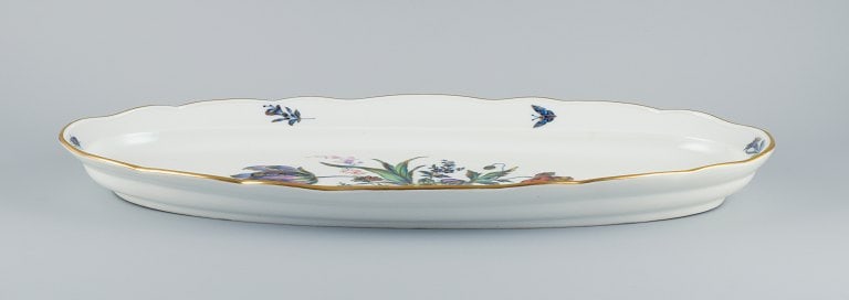 Meissen, Germany. Large fish platter, hand painted with flowers and insects and gold rim. - 3
