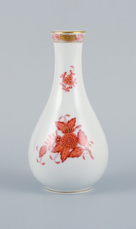 Herend, Hungary, porcelain vase, hand painted with orange flowers. (1 of 5)