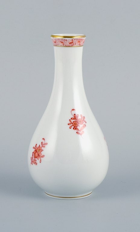 Herend, Hungary, porcelain vase, hand painted with orange flowers. - 3