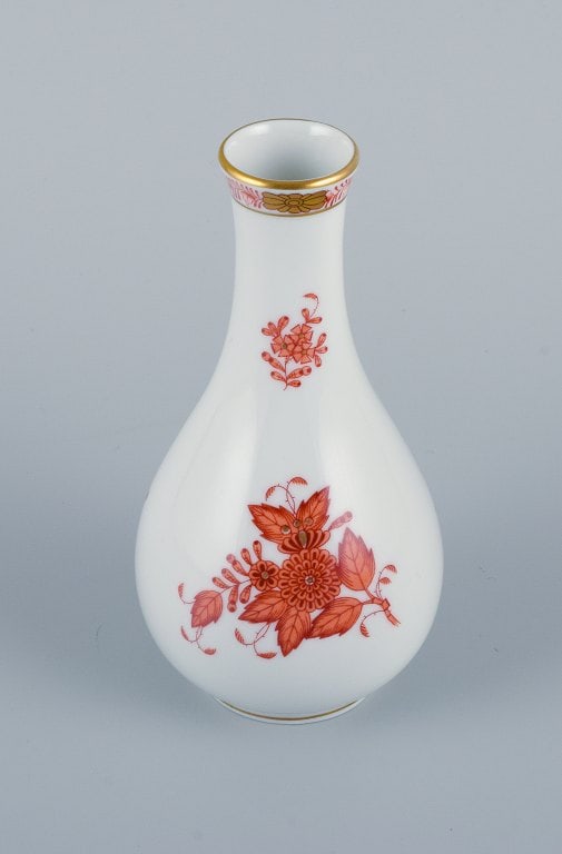 Herend, Hungary, porcelain vase, hand painted with orange flowers. - 4