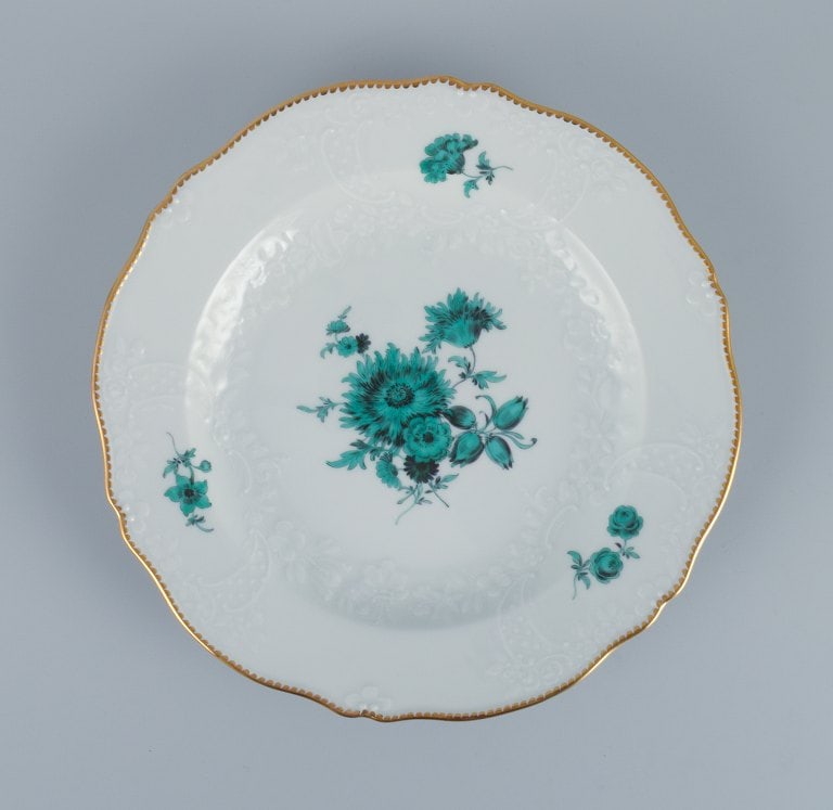 Meissen, Germany, a set of six "Neu Marseille" dinner plates hand painted with green flowers and - 6