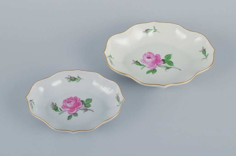 Meissen, Germany, Pink Rose, two porcelain bowls hand painted with motif of pink roses. - 2