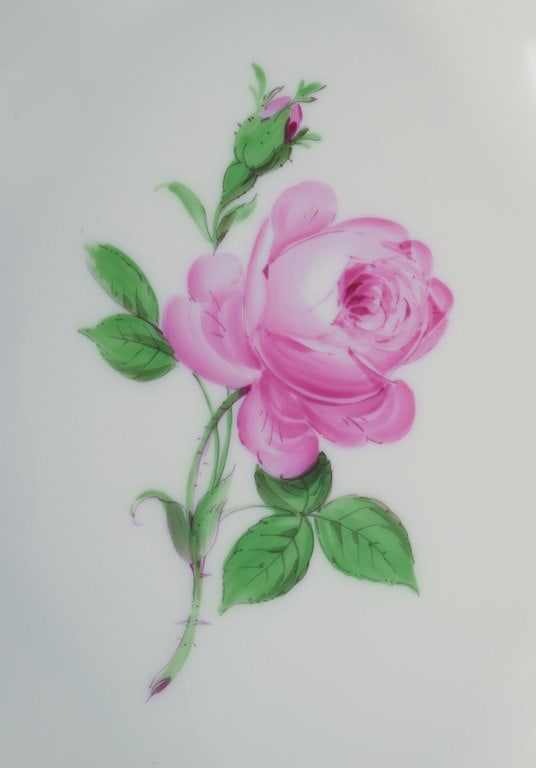 Meissen, Germany, Pink Rose, two porcelain bowls hand painted with motif of pink roses. - 5