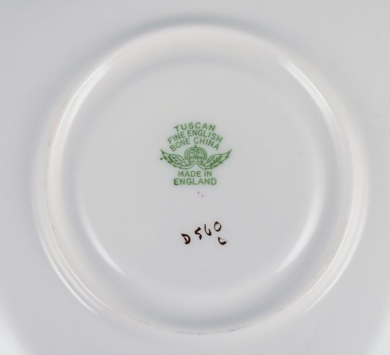 Tuscan, England, Bone China. Two pairs of large coffee cups, a plate and a small bowl decorated with - 8