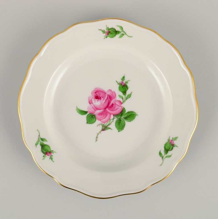 Meissen, Germany, four plates hand painted with flowers and gold decoration. - 3