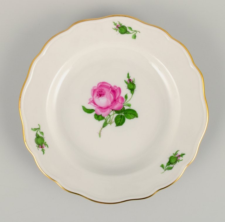 Meissen, Germany, four plates hand painted with flowers and gold decoration. - 4
