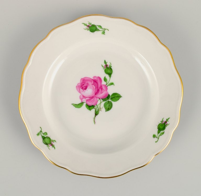 Meissen, Germany, four plates hand painted with flowers and gold decoration. - 5