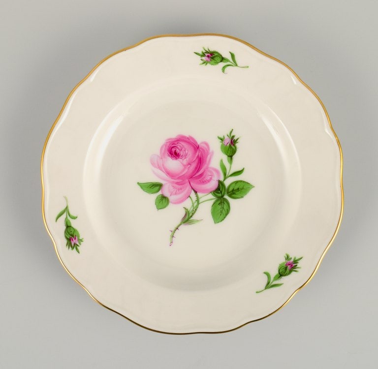 Meissen, Germany, four plates hand painted with flowers and gold decoration. - 6