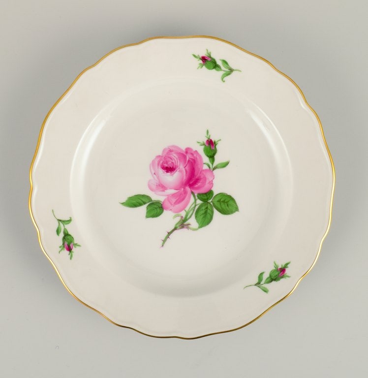 Meissen, Germany, three plates hand painted with flowers and gold - 5