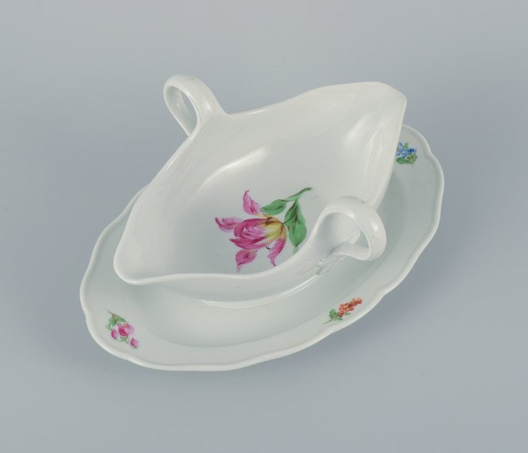 Meissen, Germany, sauce pot on foot hand painted with floral motifs in different colors. - 2