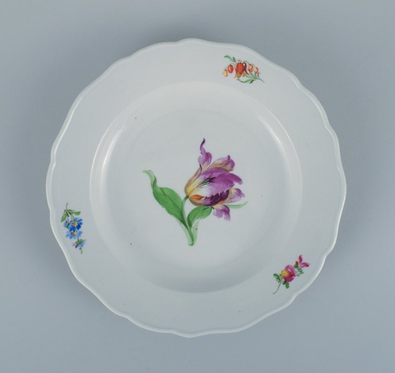 Meissen, Germany, six dinner plates hand painted with floral motifs in different colors. - 6