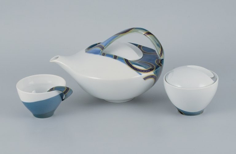 French designer, avant-garde style, unique egoist tea service in hand-painted porcelain consisting - 2