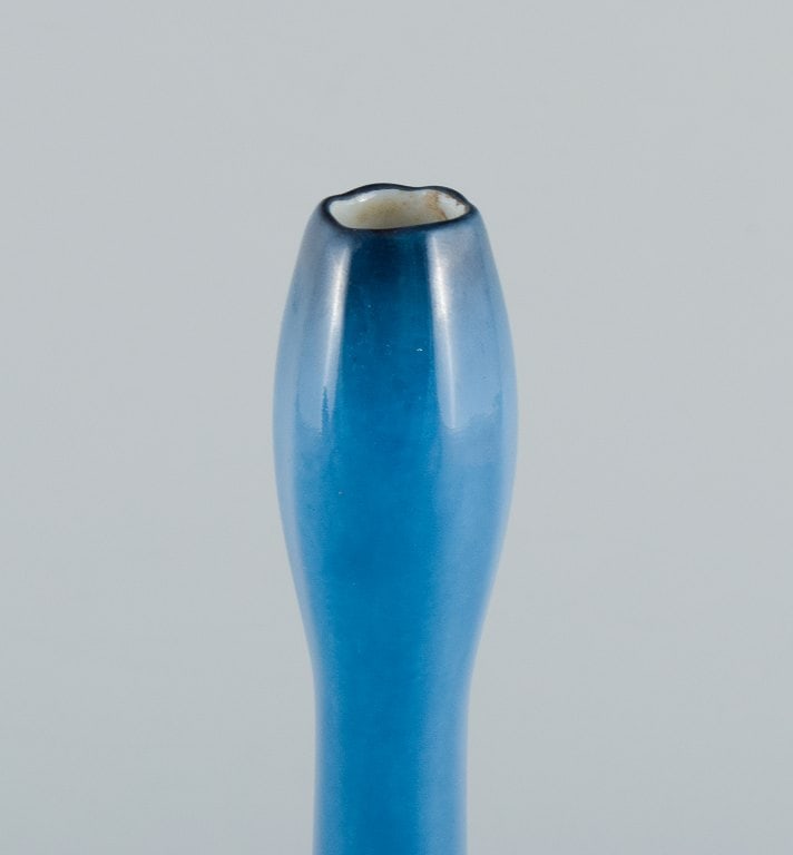 Limoges, France, hand painted porcelain vase in turquoise - organic slim shape in Art Deco style. - 5