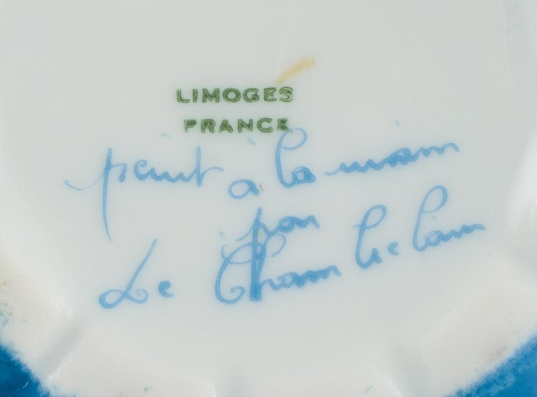 Limoges, France, hand painted porcelain vase in turquoise - organic slim shape in Art Deco style. - 6
