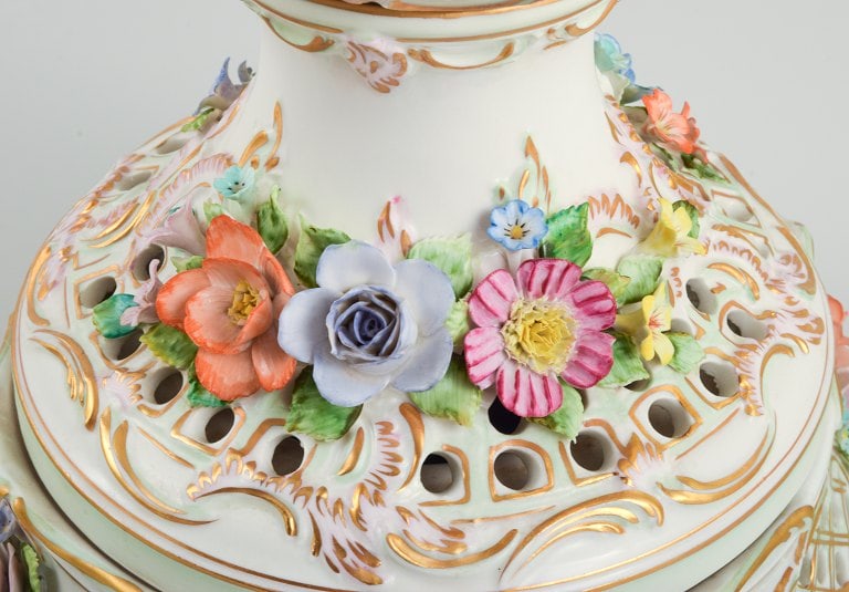 Dresden, Germany. Colossal lidded porcelain vase on stand. Lavishly decorated with flowers in - 8