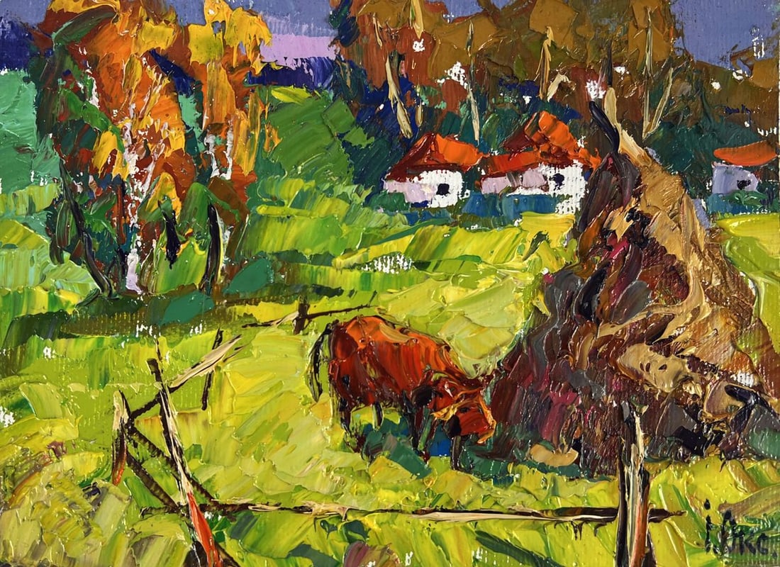 Oil painting Cow On The Edge Of The Village Oksana Ivanyuk - 3