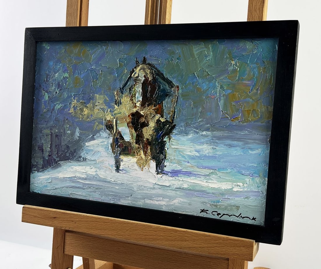 Oil painting Sleigh Ride on a Winter Road Boris Serdyuk - 2