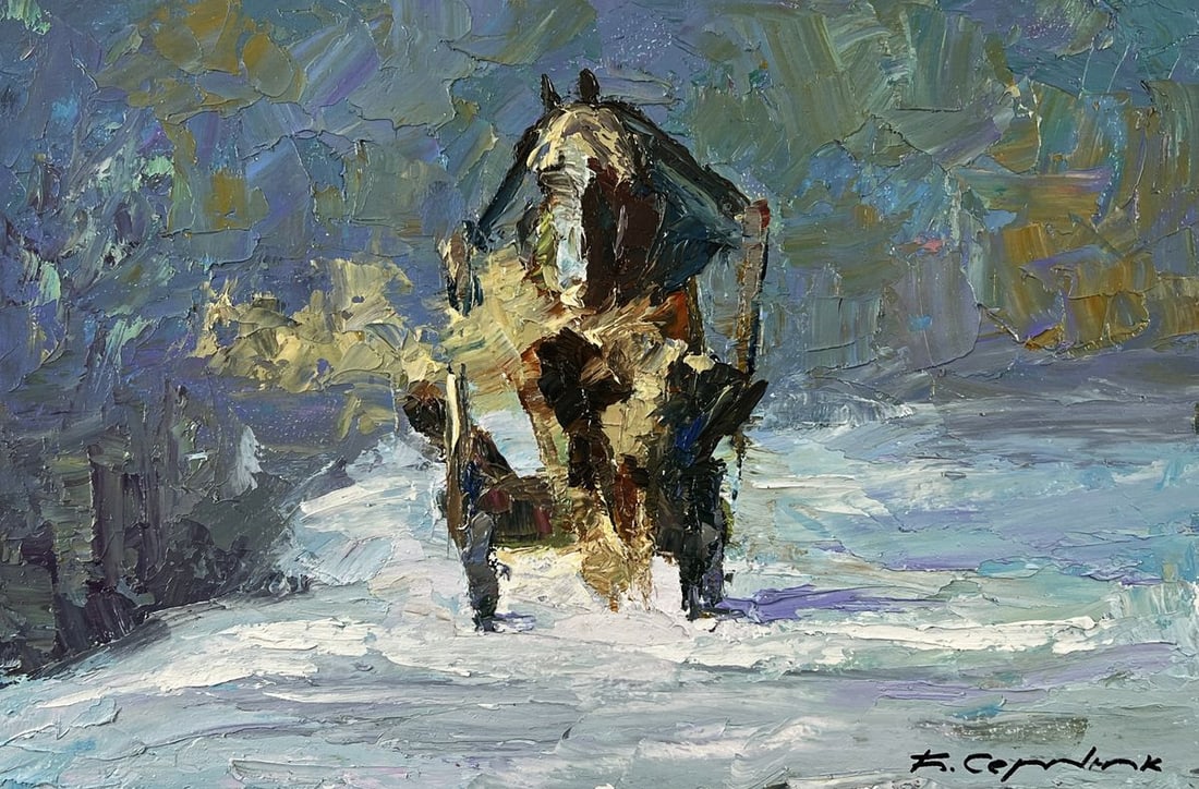 Oil painting Sleigh Ride on a Winter Road Boris Serdyuk - 3